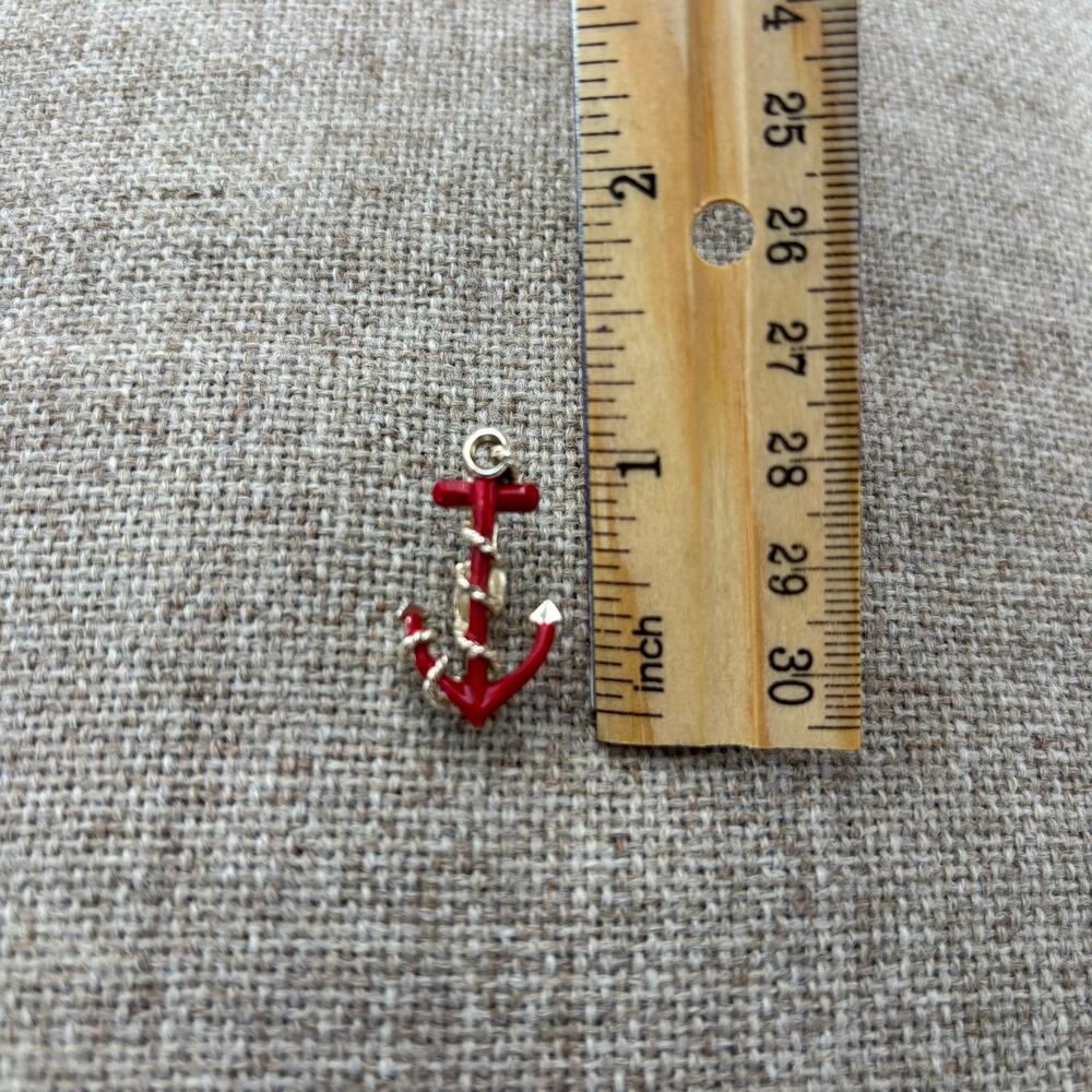 Vintage Monet Red Enamel Gold Anchor Pin 1.25 Inch Mini Nautical Brooch Signed